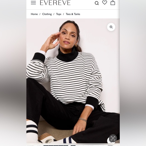 Evereve Black and White Striped Mock Neck Soft Brushed Fabric Top Size L - Picture 16 of 16